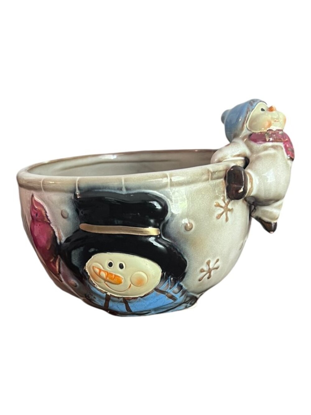 Snowman Bowl Christmas Candy Dish Ceramic Winter Holiday Decor 5" Dia. 4.25" T